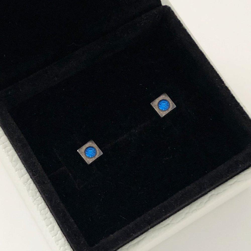 925 Sterling Silver Square Blue CZ Earrings